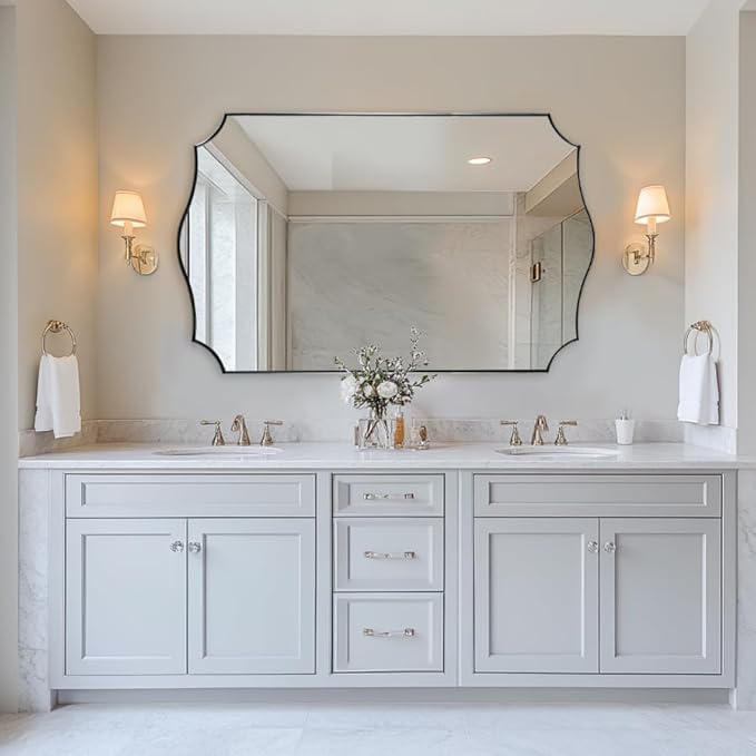 ANDY STAR 30x48 Inch Large Chrome Mirror, Polished Chrome Bathroom Mirror, Modern Rectangle Mirror with Wavy Design Ideal for Home Decor, Rust-Proof Stainless Steel Metal Frame