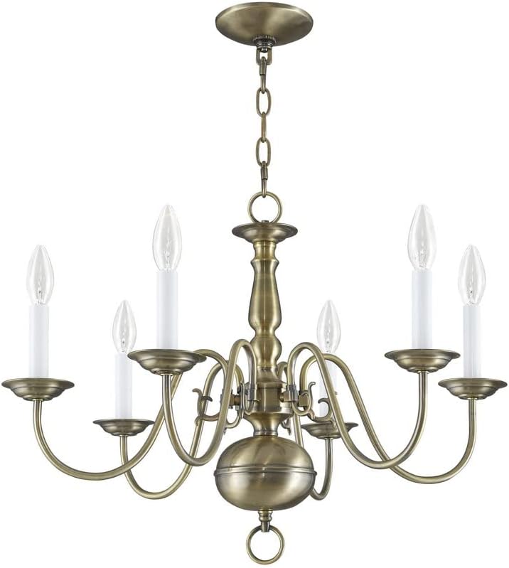 Livex Lighting 5006-04 Williamsburgh 6 Light Black Chandelier, Black/Antique Brass