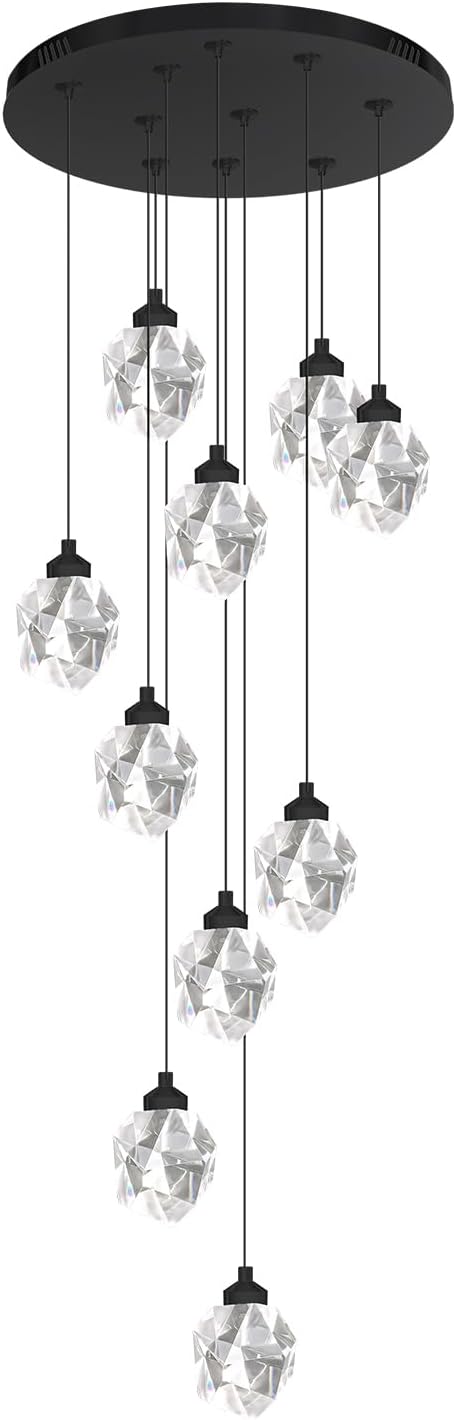 10-Lights Crystal Chandeliers for Living Room 120 inches Black Long Staircase Chandelier Foyer Entrance Crystal Ceiling Chandeliers LED Dimmable 3000-6000K