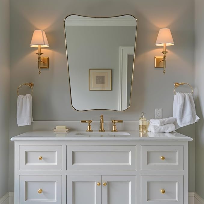 ANDY STAR Gold Vanity Mirror, 22x30 Inch Brushed Gold Bathroom Mirror, Antique Brass Asymmetrical Mirror in Rust-Proof Stainless Steel Metal Frame, Unique Butterfly Shape, Ideal for Home Remodel