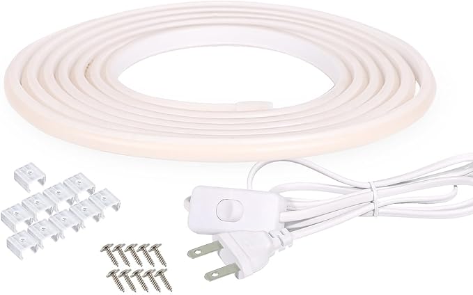 COB Outdoor LED Strip Lights 16.4 ft Waterproof IP67 AC 110V Light Stip Flexible Cuttable LED Lights 320LEDs/m 6000K Cold White with US Plug Indoor Rope Lights for Bedroom Kitchen Cabinet Lighting