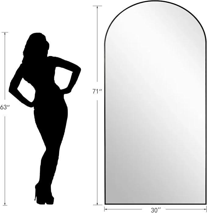 Arched Full Length Mirror, 71"x30" Large Floor Mirror, Full Body Mirrors for Leaning or Hanging, Standing Mirrors for Bedroom, Living Room,Dressing Room, Aluminum Alloy Frame, Black