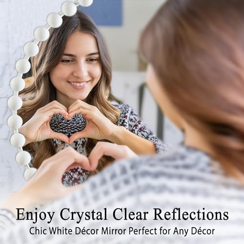 Madison Park Round Mirror, Metal Frame Circle Mirror 27 inch, Wall Art Decor Mounted Hanging for Entryway, Bathroom, Hallway, Living Room, Vanity, Marlowe, White