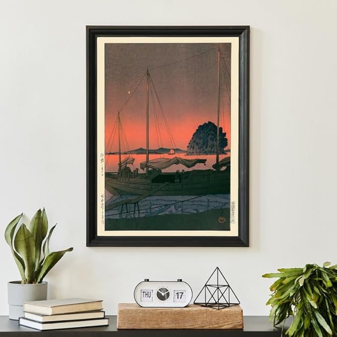 Nationcog Harbour Sunset Japanese Poster, Kawase Hasui Woodblock Print, Japandi Ocean Wall Art, Zen Vintage Decor for Calming Living Spaces (Unframed) (11x14)