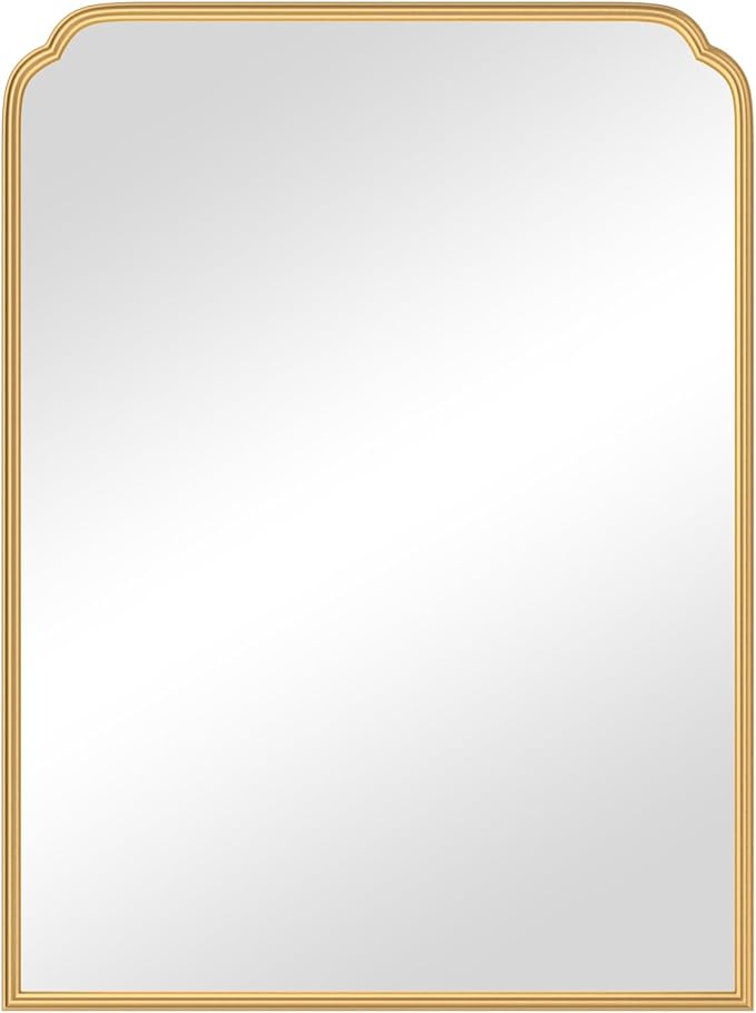 30X40 Inch Gold Bathroom Mirror for Vanity, Modern Rounded Corner Large Wall Mirror for Over Sink with Non-Rusting Iron Metal Framed (Tempered Glass)