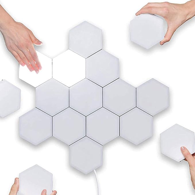 MODOAO Hexagonal Wall Light, Touch Sensitive Modular LED Night Light, DIY Geometry Splicing Hex for Living Room, Bedrooms, DIY Lovers, Gifts - US Plug (6 PCS)