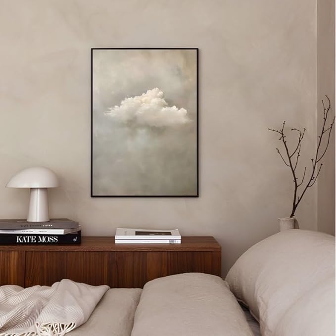Nationcog Soft Cloud Wall Art Print in Neutral Tones, Minimalist Sky Poster, Dreamy Cloudy Sky Artwork, Serene Modern Decor for Bedroom, Living Room, or Meditation Space (Unframed) (27x40)