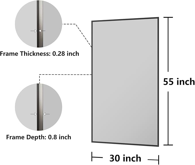 Koonmi Bathroom Mirror 30x55 Black Bathroom Wall-Mounted Mirrors, Modern Vanity Mirror for Bedroom, Living Room, Aluminum Alloy Frame Allow to Hang Horizontally or Vertically