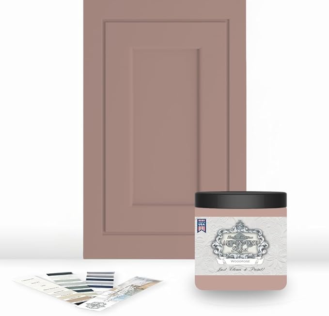 ALL-IN-ONE Paint, Durable cabinet and furniture paint. Built in primer and top coat, no sanding needed. Includes our 30 featured color card - Woodrose (muted rose), 8oz Sample