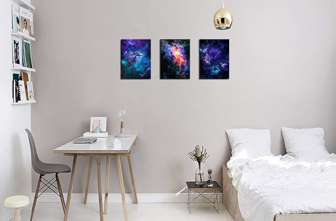 Canvas Wall Art Outer Space Pictures Fantastic Starry Painting Artwork Galaxy Nebula Canvas Prints for Bedroom Bathroom Living Room Kicthen Office Home Wall Decor 12" x 16" x 3 Panels