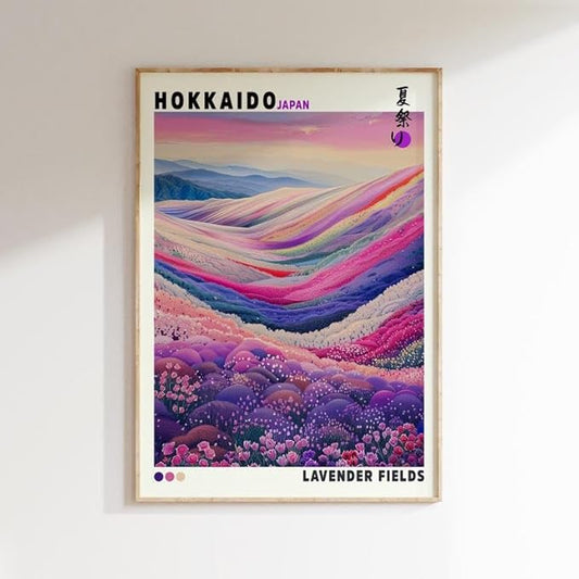 Nationcog Hokkaido Lavender Fields Poster, Japanese Wall Art Print, Colorful Landscape Artwork, Japandi Asian Style Home Decor for Bedroom, Living Room or Modern Interior (Unframed) (9x11)