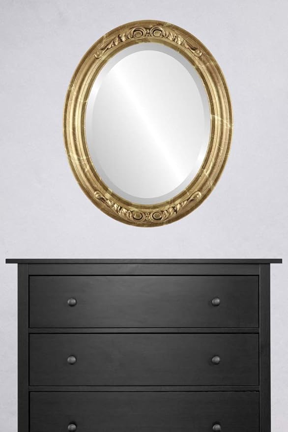 OVALCREST Oval Beveled Wall Mirror for Home Decor - Florence Style - Champagne Gold - 28" x 24"