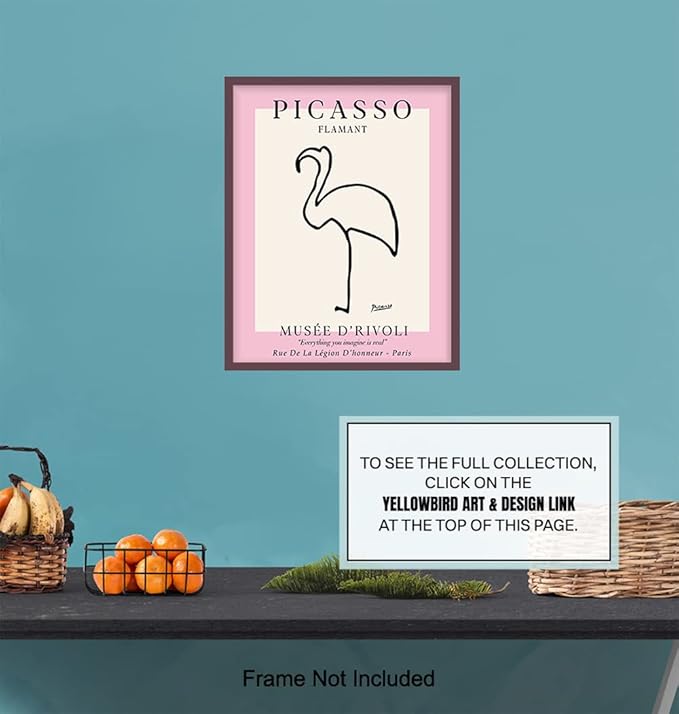 Mid-Century Modern Art 11x14 - Minimalist Line Art Wall Decor for Modern Home - Abstract Gallery Wall Artwork - Tropical Beach House Museum Poster - Contemporary Aesthetic Room Decor - Pink Flamingo