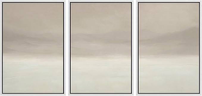 MUDECOR Framed Wall Art Print Set Misty Horizon Minimalist Foggy Mountain Landscape in Soft Neutral Tones Illustrations Realism Decorative for Living Room, Bedroom, Office - 24"x36"x3 White