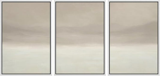 MUDECOR Framed Wall Art Print Set Misty Horizon Minimalist Foggy Mountain Landscape in Soft Neutral Tones Illustrations Realism Decorative for Living Room, Bedroom, Office - 16"x24"x3 White