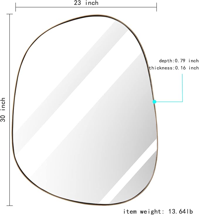 Asymmetrical Mirror for Wall Decor 23"*30", Modern Brass Framed Wall Mirror for Living Room Bathroom Bedroom Entryway ELE-STOU-0064G