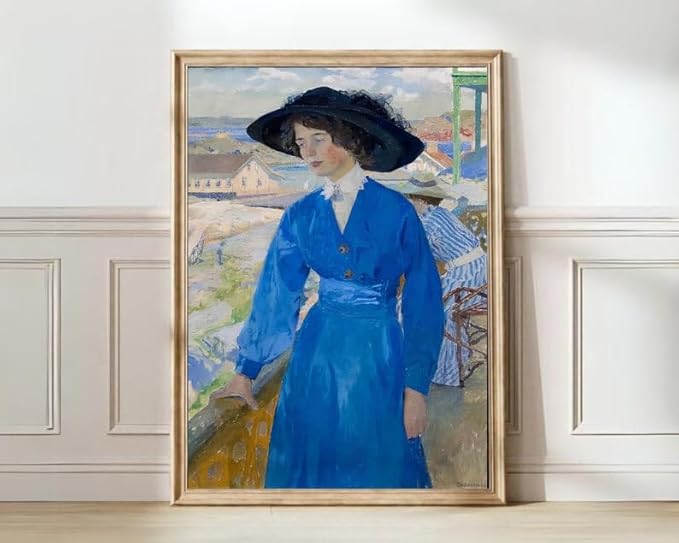 Lady in Blue Vintage Art Print, Edwardian Woman Portrait Wall Art, Impressionist Painting Poster, Classic Feminine Decor for Living Room, Hallway, or Gallery-Style Home Interiors (Unframed) (12x18)