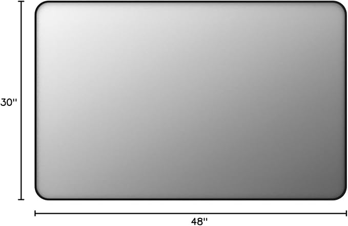 48x30 Inch Black Framed Mirror for Wall, Matte Black Bathroom Rectangle Mirror, Rounded Corner, Anti-Rust, Shatterproof (Horizontal/Vertical)