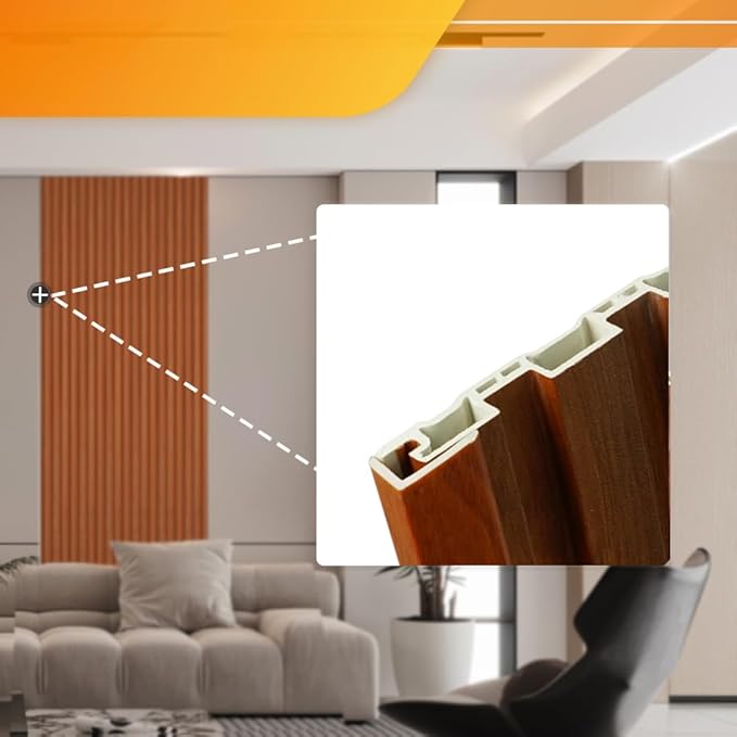 OUZUGIE 8-Pack 57 Inches, WPC Slat Wall Panel Trim,Corner Guard for Low Grille (Teak)