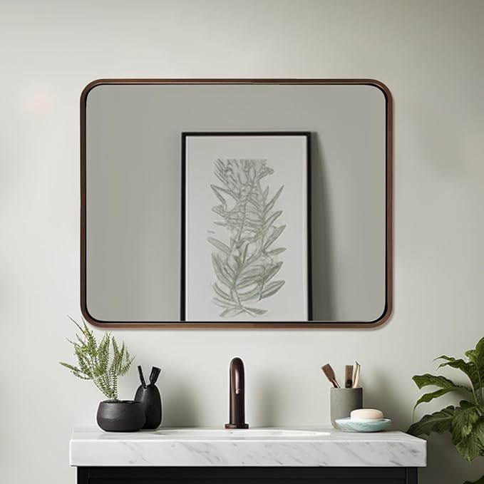 ANDY STAR 40x32 Inch Bronze Bathroom Mirror, Rounded Rectangle Oil Rubbed Bronze Mirrors for Bathroom,Tube Metal Framed, 1’’ Deep Wall Mounted Vertically/Horizontal