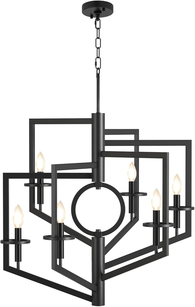 Black Chandelier, 6-Light Dining Room Light Fixtures Over Table, Farmhouse Kitchen Island Lighting, Modern Foyer Lighting Fixtures, Foyer Chandeliers for High Ceilings, for Staircase, Entryway