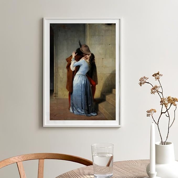 Nationcog The Kiss Romantic Wall Art Print, Classic Renaissance Couple Painting Poster, Historical Love Scene Artwork, Vintage Italian Style Bedroom or Living Room Decor for Couples (Unframed) (9x11)