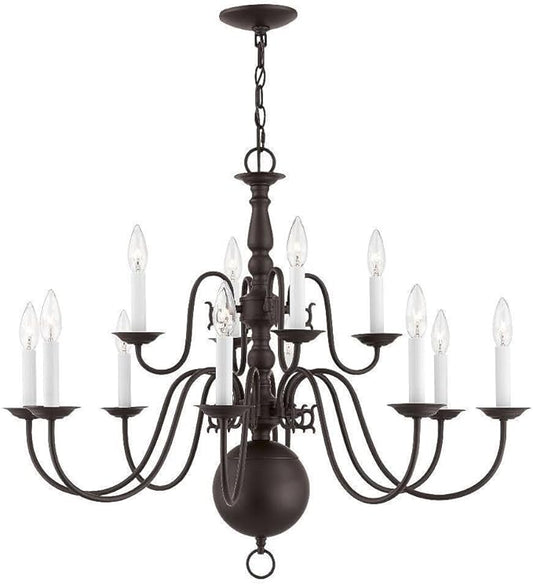 Livex Lighting 5014-07 Williamsburgh 12-Light Chandelier, 25.75" x 1" x 25.75", Bronze