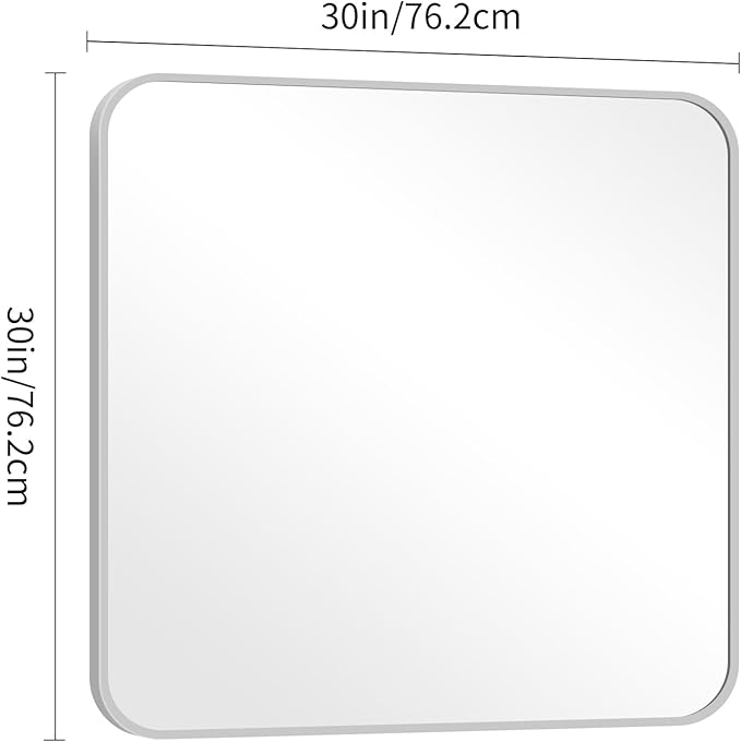 30" x 30"Bathroom Mirror, Silver Wall Mirror with Metal Frame, Decorative Rectangular Vanity Mirror for Bedroom Bathroom Living Room Entryway (Horizontal/Vertical)