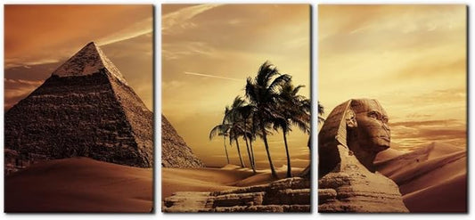 Pacimo Ancient Egypt Secrets Painting on Canvas Pyramid Sphinx Modern Wall Art Home Decoration for Living Room Pictures Multi Panel HD Printed Post and Prints Framed Ready to Hang - 20"x28"x3