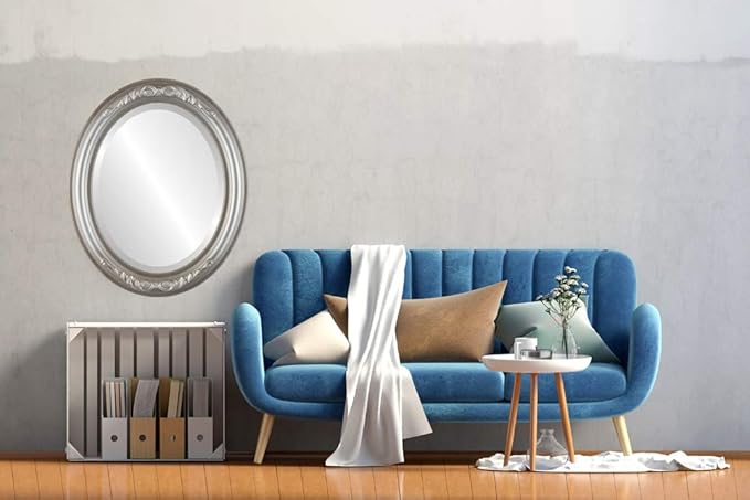OVALCREST Oval Beveled Wall Mirror for Home Decor - Florence Style - Silver Shade - 20" x 16"