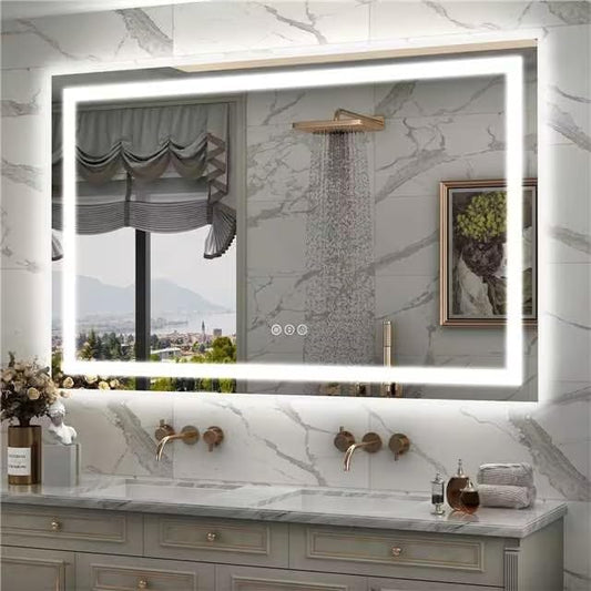 50x36 LED Lighted Bathroom Mirror for Wall, Large Vanity Mirror with Lights, Dimmable, Anti-Fog, Shatter-Proof, ETL Listed (Front lit + Backlit)