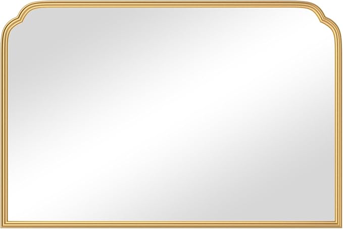 36X24 Inch Gold Bathroom Vanity Mirror for Over Sink, Modern Rounded Corner Fireplace Decor Mirror with Non-Rusting Iron Metal Framed