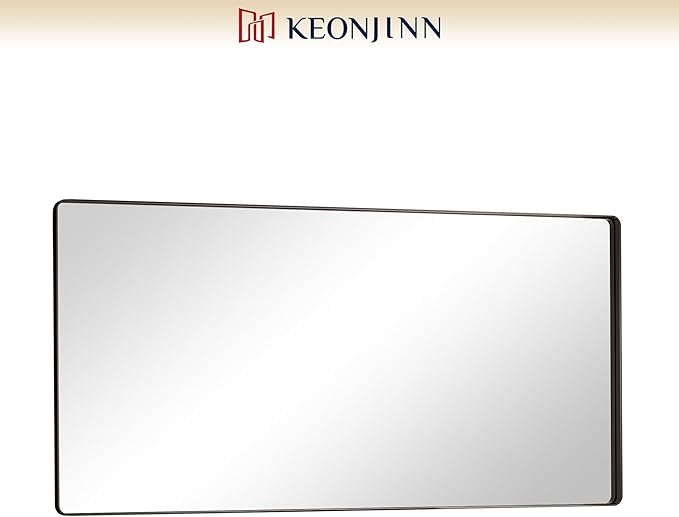 Keonjinn Black Bathroom Mirror for Over Sink, 72” x 36” Large Rounded Rectangle Bathroom Vanity Mirror, Matte Black Farmhouse Wall Mirror, HD Tempered Glass, Seamless Metal Frame(Horizontal/Vertical)