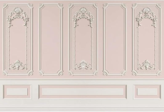Leyiyi 12x8ft Pink White Vintage Room Inside Backdrop European Frame Modern House French Castle Cementery Wall Retro Style Photo Background Cowboy Kids Birthday Portrait Studio Props Vinyl Wallpaper