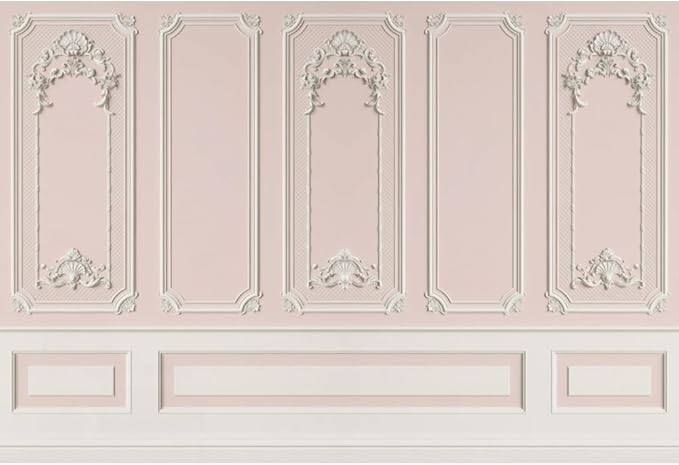 Leyiyi 6x4ft Pink White Vintage Room Inside Backdrop European Frame Modern House French Castle Cementery Wall Retro Style Photo Background Cowboy Kids Birthday Portrait Studio Props Vinyl Wallpaper