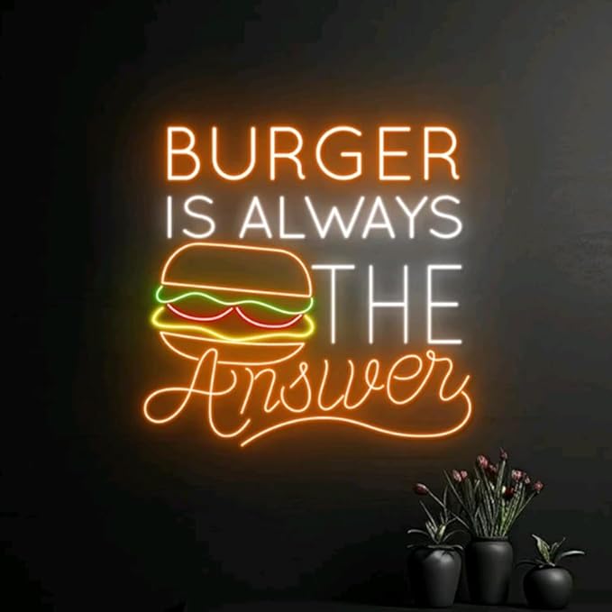 Burger Neon Sign, Burgers Led Light - 18inches Food Room Wall Decor