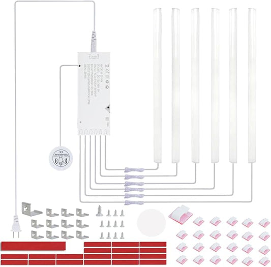 12" V-Shape Diffused LED Strip Light Bars Kit,Aluminum Channel Lights with Touch Sensor for Under Cabinet,Gun Safe,Closet,Under Counter,Book Shelf,Display Showcase,6000K White,6Pack