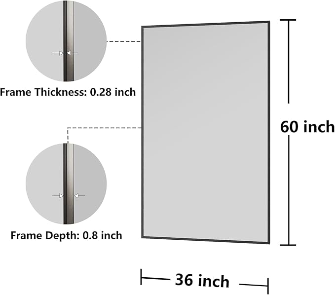 Bathroom Mirror 36x60 Black Bathroom Wall-Mounted Mirrors, Modern Vanity Mirror for Bedroom, Living Room, Aluminum Alloy Frame Allow to Hang Horizontally or Vertically