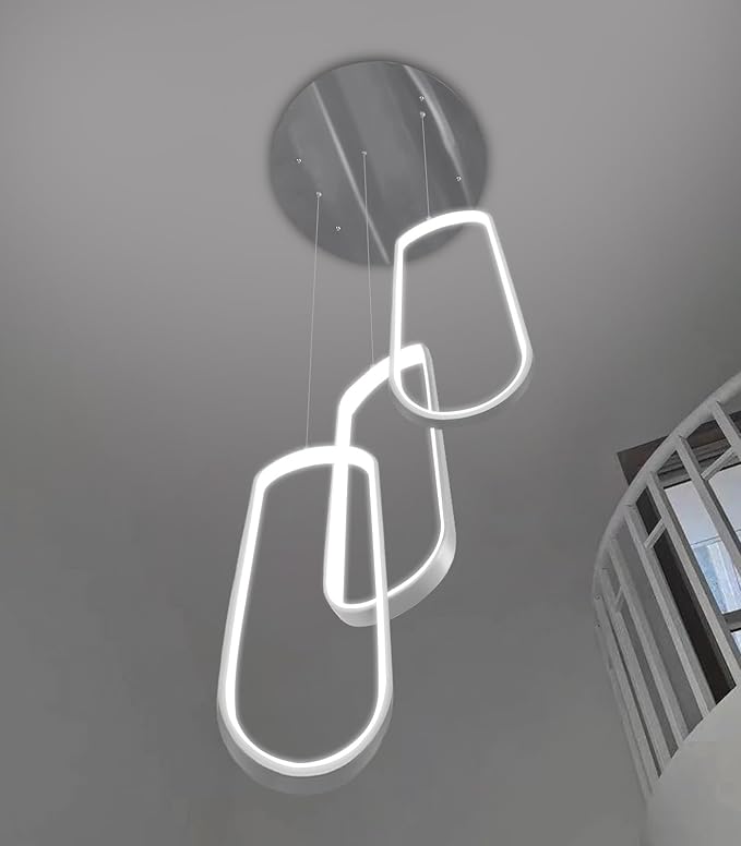 Modern Ring Chandelier LED Dimmable Flush Mount Ceiling Light for Dining Room Foyer Living Room Staircaes Silver