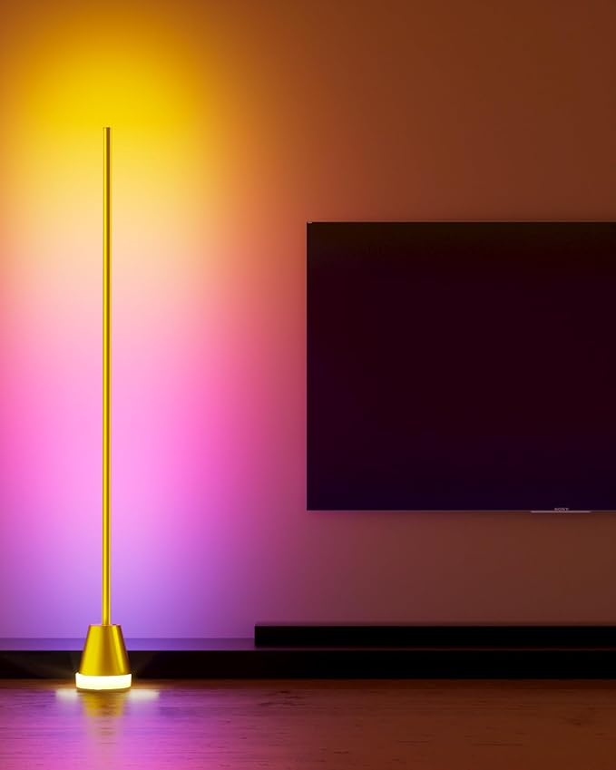 Keepsmile Smart RGB LED Corner Floor Lamp,172 LEDs Bright Standing Lamps for Living Room with APP and Remote,Modern Floor Lamp with Music Sync and 16 Million Colors, Ambient Lighting for Bedroom Gold