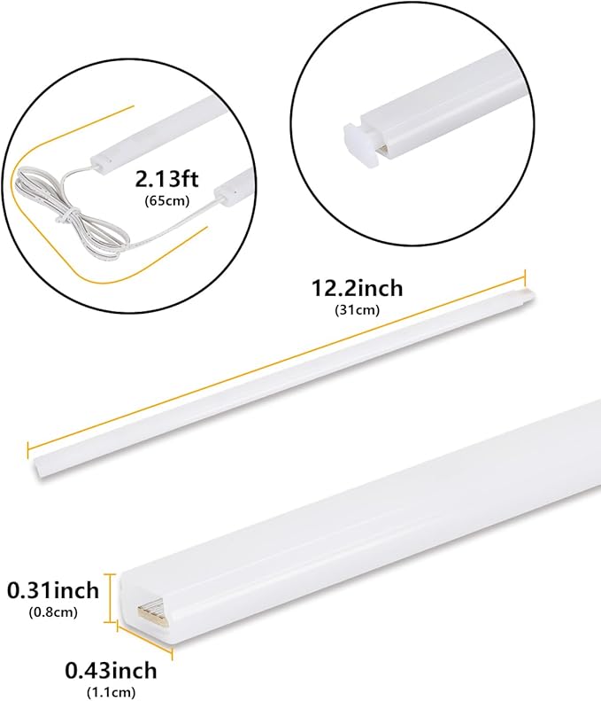 LED Under Cabinet Lighting 6-Pack 12 inch Seamlessly Linkable Strip Light Bars for Cabinet, Kitchen, Shelf, Workbench, Cupboard Lighting, 1200 Lumen (Warm White 3000K)