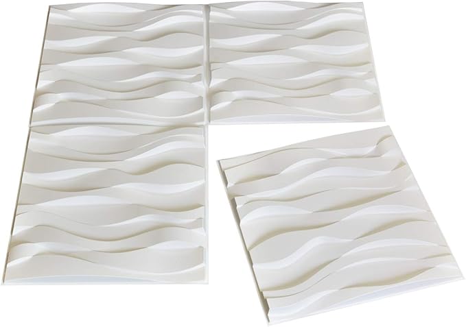 Art3d 19.7" x 19.7" (Pack Of 12) Wall Panel Wave, White