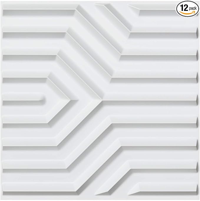 Art3d 19.7" x 19.7" (Pack Of 12) Wall Panel Stripes , White