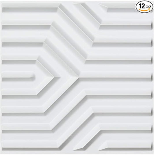 Art3d 19.7" x 19.7" (Pack Of 12) Wall Panel Stripes , White
