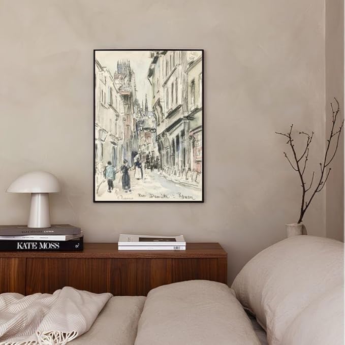 Nationcog Vintage European Street Scene Wall Art Print, Black and White French Architecture Poster, Paris Cityscape Drawing, Historical Urban Decor for Living Room or Office (Unframed) (16x24)