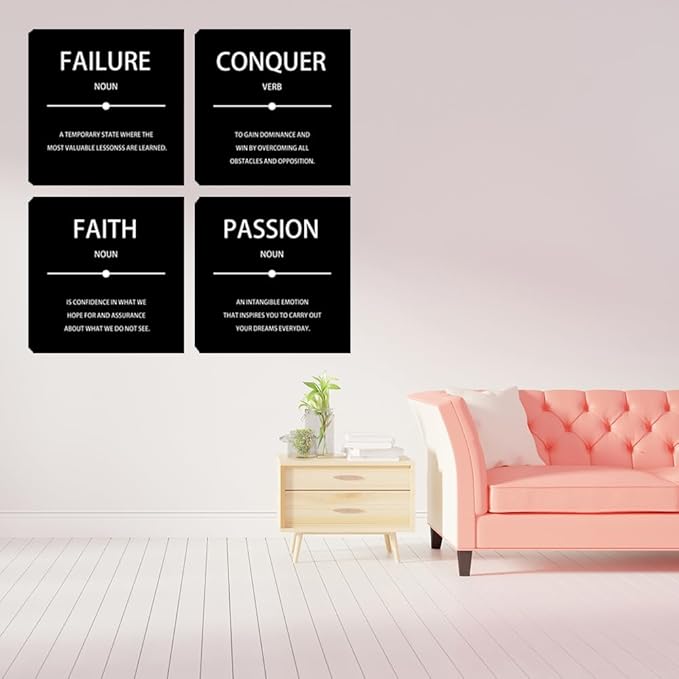 Motivational Conquer Canvas Wall Art for Bedroom Wall Decorations for Living Room Office Wall Decor Black Picture Painting On Canvas Stretched and Framed Wall Pictures 4 Piece Ready to Hang Home Decor