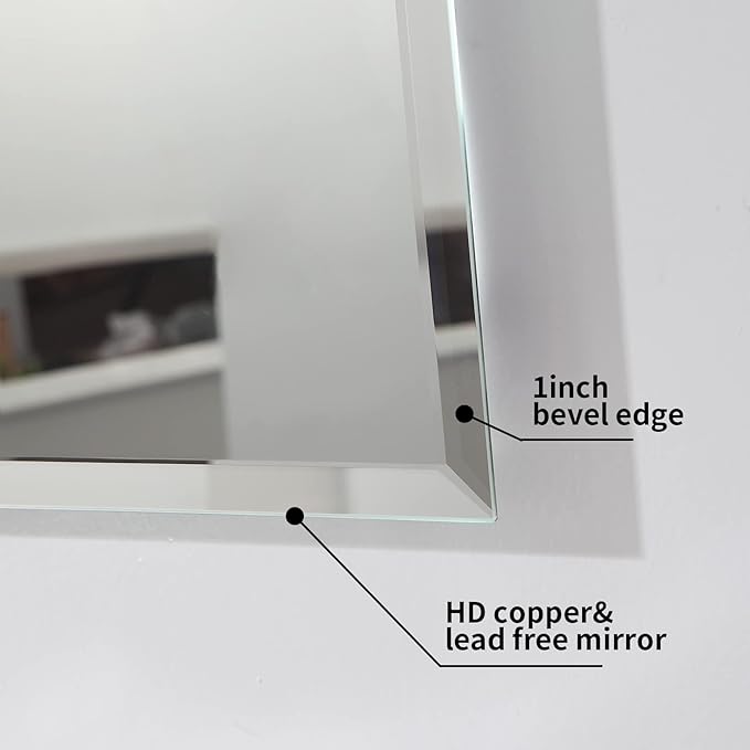 Mirrorons Beveled Mirror, Bathroom Mirrors for Wall 16" x 20", Frameless Rectangle Bathroom Mirror with Beveled Edge, Hangs Horizontally or Vertically, Tempered Glass Upgraded Packing