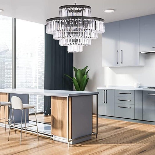 Black Modern Style Crystal Chandeliers & LightsRound Hanging Classic, Pendant Ceiling Chandelier Lighting Fixture 5-Tier for Dining Room Living Room(24 inch,Black)