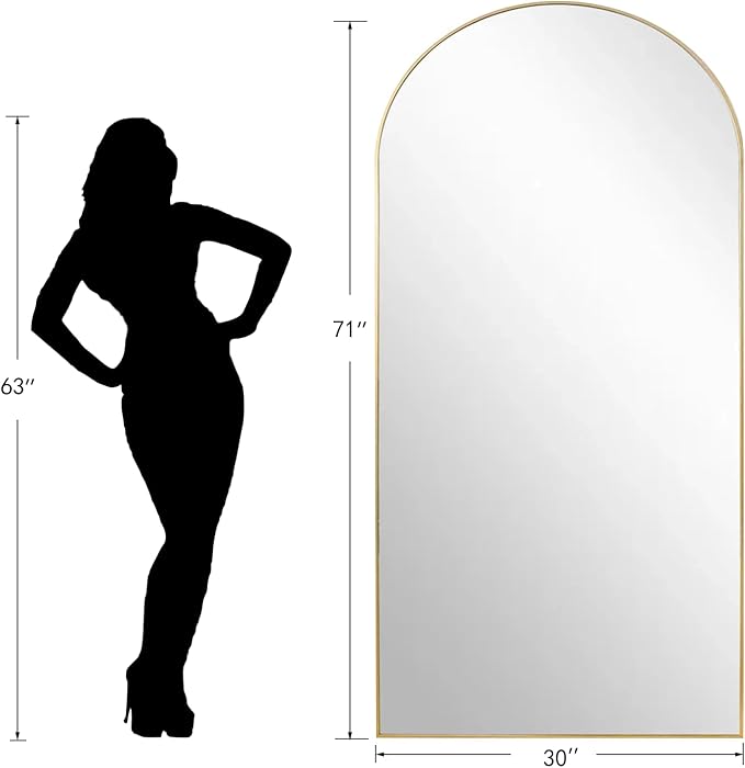 Arched Full Length Mirror, 71"*30" Large Floor Mirrors, Full Body Mirror for Leaning or Hanging, Standing Mirrors for Bedroom, Living Room,Dressing Room, Aluminum Alloy Frame, Gold