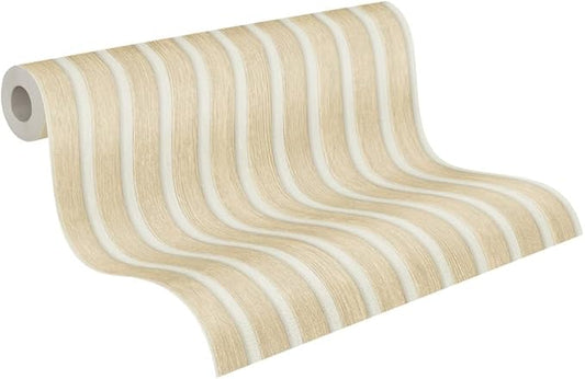 A.S. Création Wallpaper Wood Panels - Beige, White - Striped Wood Wallpaper 395.99in x 20.87in Made in Germany - 391097